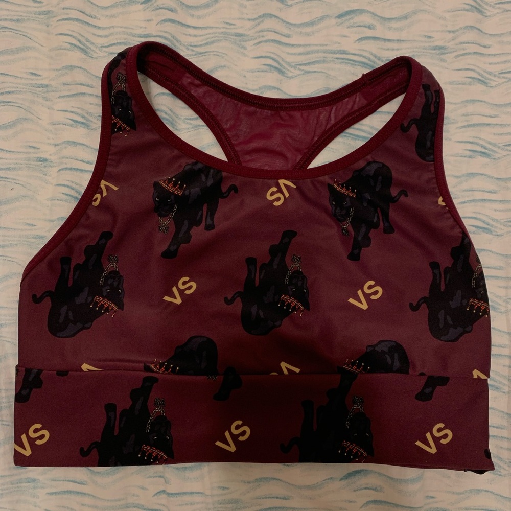 Victoria's Secret Burgundy Sports Bra with Panther Design